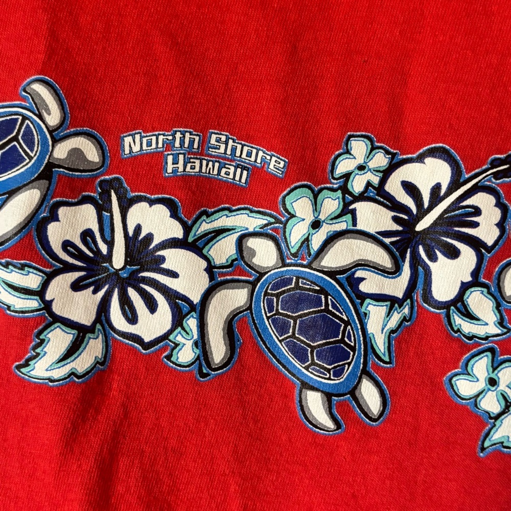 Red Short Sleeve Tee with Floral & Turtle Print